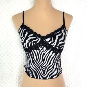 Zebra Print Lace Trim Cami Top - Black & White